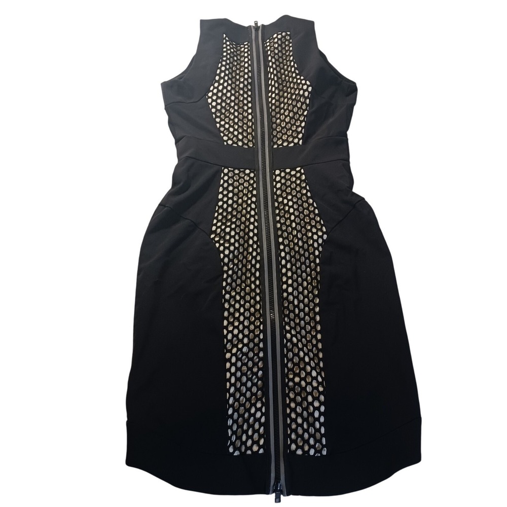 Milly New York Honeycomb Mesh Panel Sheath Dress Black Nude‎ Mini USA Size 0